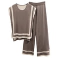 thumbnail image 1 of Nrmvnmi 2 Piece Outfits for Women Casual Dressy Knit Lounge Sets Cap Sleeve High Low Top and Elastic Waisted Wide Leg Pants Brown Free SizeMothers Day Gifts, 1 of 4