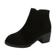 thumbnail image 1 of Nrmvnmi 2024 Women's Ankle Boots Closed Toe Comfortable Round Toe Thick Heel Side Zipper Short Boots Black Mothers Day Gifts, 1 of 7