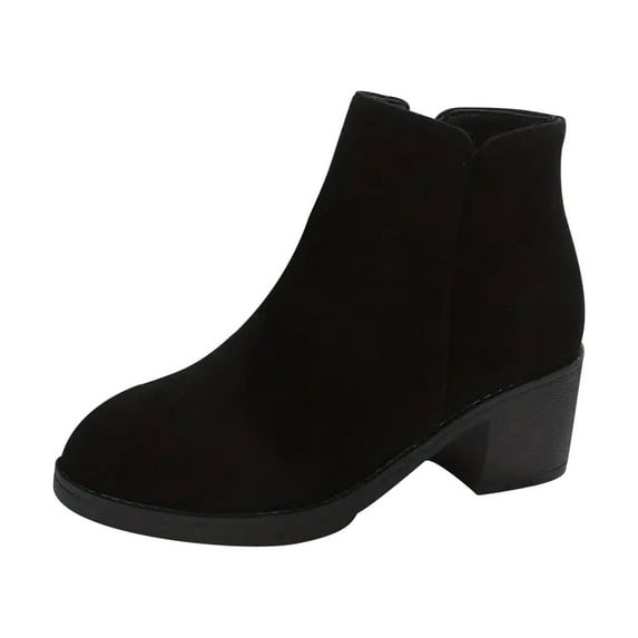 Nrmvnmi 2024 Women's Ankle Boots Closed Toe Comfortable Round Toe Thick Heel Side Zipper Short Boots Black Mothers Day Gifts