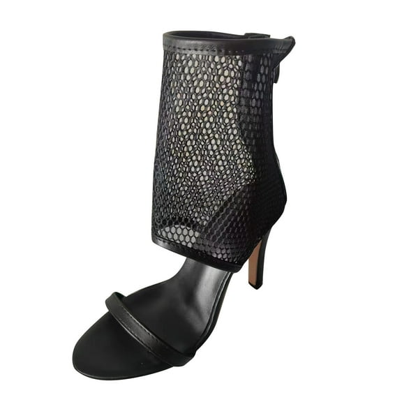 Nrmvnmi 2024 Women's High-Heels Ankle Boots Open Toe Plus Size Back Zippered High Heel Sandals Mesh Thin Heels Trendy Sandals Black Mothers Day Gifts