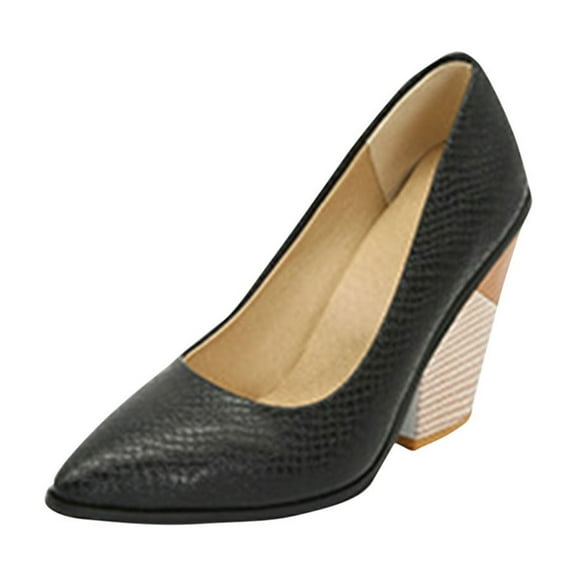 Nrmvnmi Women's High Heels Shoes Chunky Block Heels Pointed Toe Slip-On Mid-Heel Dress Pumps Black Mothers Day Gifts
