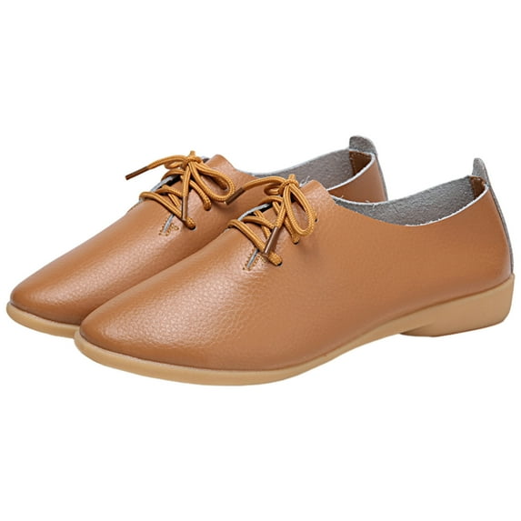 Nrmvnmi 2024 Women's Leather Shoes Closed Toe Trendy Womens Breathable Lace Up Shoes Flats Casual Shoes Casual Shoes for Women Brown Mothers Day Gifts