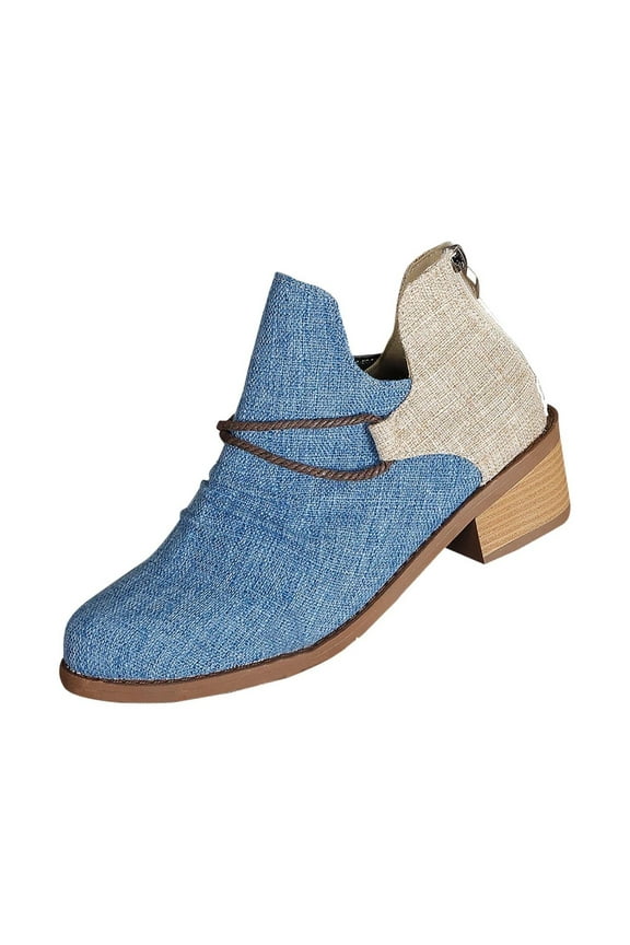 Women's Low-Heeled Ankle Boots Closed Toe Pointed Chunky Heel Leopard Print Trendy Short Boots Back Zipper Booties Sky Blue Mothers Day Gifts