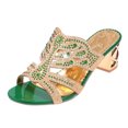 thumbnail image 1 of Nrmvnmi 2024 Women's Low Heels Slides Open Toe Summer Rhinestone Plus Size Hollowed-Out Chunky One-Line Sandals Green Mothers Day Gifts, 1 of 6