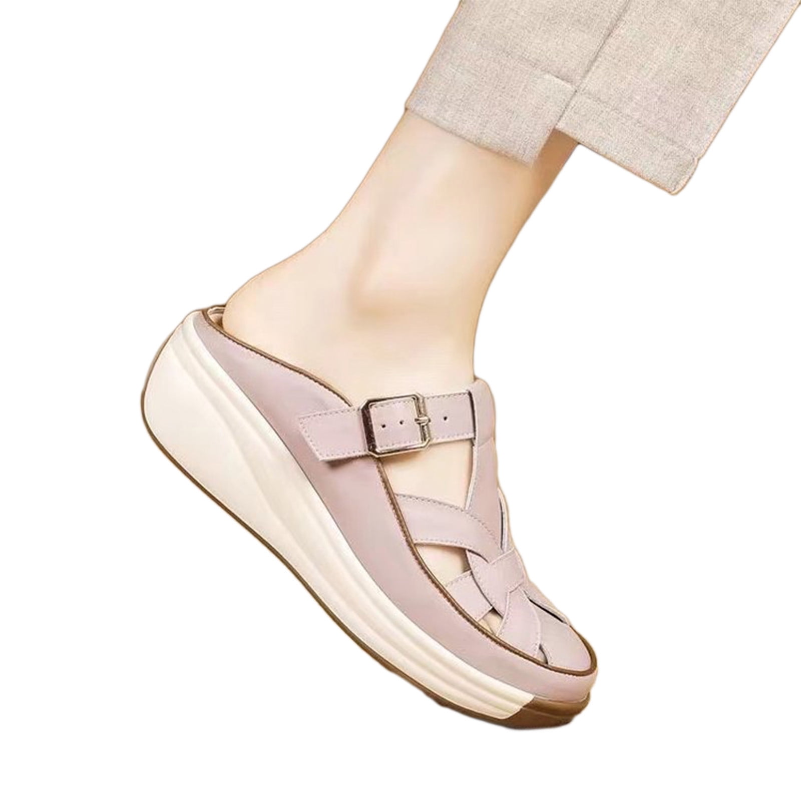 Summer Beach Leather Slippers Women's Rhinestone Flat Sandals - Memory Foam Strappy Slides For Summer Under Cabinet Lid Storage