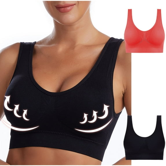 Nrmvnmi 2PC Solid Color Seamless Comfort Bra for Women - The Best Wireless Full Coverage Push Up Sports Bra for Everyday Wear and Workouts Mothers Day Gifts