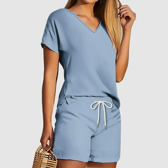 Nrmvnmi 2PC Summer Saving 2024 Womens Summer Outfits Two Piece 2024 Vacation Beach Sets Casual Linen Square Neck Cropped Tank Top High Waist Shorts Sets For Womens Gifts