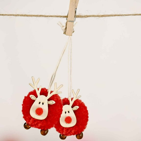 Nrmvnmi 2pcs Christmas Elk Ornaments, Cute Christmas Tree Decorations, Wooden Felt Reindeer Plush Hanging Ornaments Deer Pendants Craft for Christmas Party Home Decor DIY