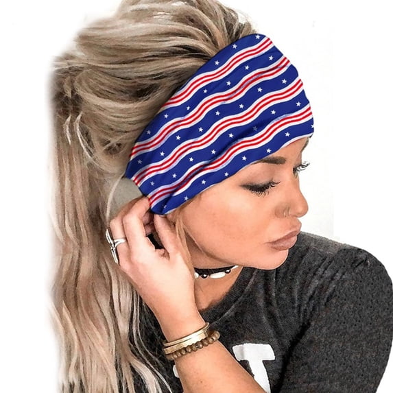 Nrmvnmi 4th of July Headbands for Women Knotted Headband Elastic Head Bands Women's Hair Band Non-Slip Independence Day Printed Stylish Sport Sweat Hair Wrap for Girls Cute Hair Accessories