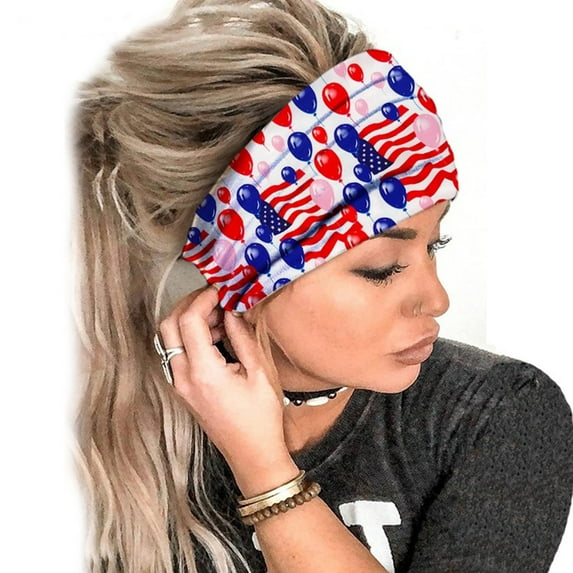Nrmvnmi 4th of July Headbands for Women Knotted Headband Elastic Head Bands Women's Hair Band Non-Slip Independence Day Printed Stylish Sport Sweat Hair Wrap for Girls Cute Hair Accessories