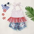 thumbnail image 1 of Nrmvnmi 4th of July Toddler Girl Outfit American Flag Halter Top Girls Ripped Jeans Denim Shorts 2 Pcs Set Baby Girl Summer Clothes For 6 Months-4 Years, 1 of 9