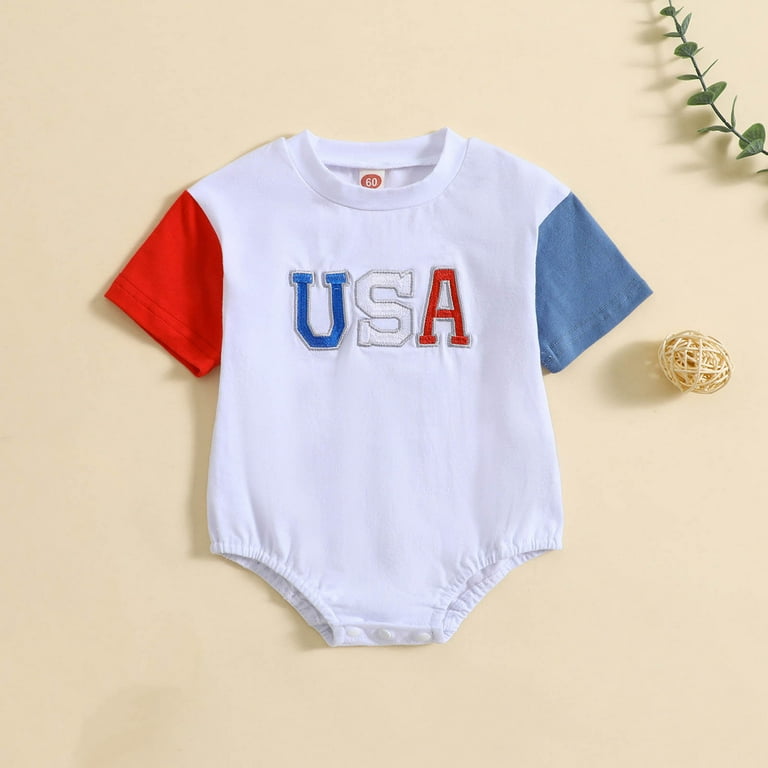 Nrmvnmi 4th of July Baby Outfit Boy Girl Short Sleeve Round Neck