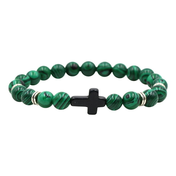 Nrmvnmi 8mm Beads Cross Bracelet for Women Men Natural Stone Elastic Link Prayer Bracelet for Women,with Gift Box