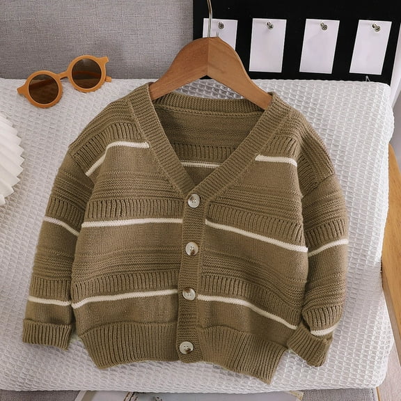 Nrmvnmi Baby Boys Girls Cardigan Sweater Toddler Horizontal Stripe Knit V-Neck Button Long Sleeve Outwear Fall Winter Clothes Warm And Fashionable Cardigan Sweater For 0-6 Years Children