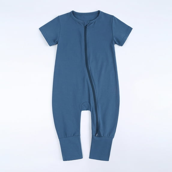 Nrmvnmi Baby Boys Girls Jumpsuit Solid Color Round Neck Cotton Romper 2 Way Zipper Short Sleeve Romper Jumpsuit Sleep and Play Clothes