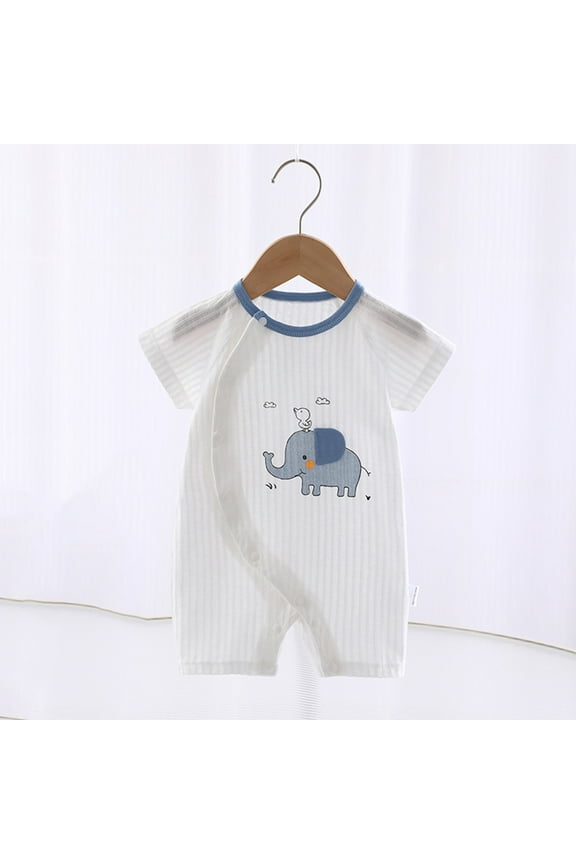 Baby Boys Girls Side Snap Romper Short Sleeve Cute Elephant Print Romper Newborn Cotton Onesie Jumpsuit For 1-16 Months
