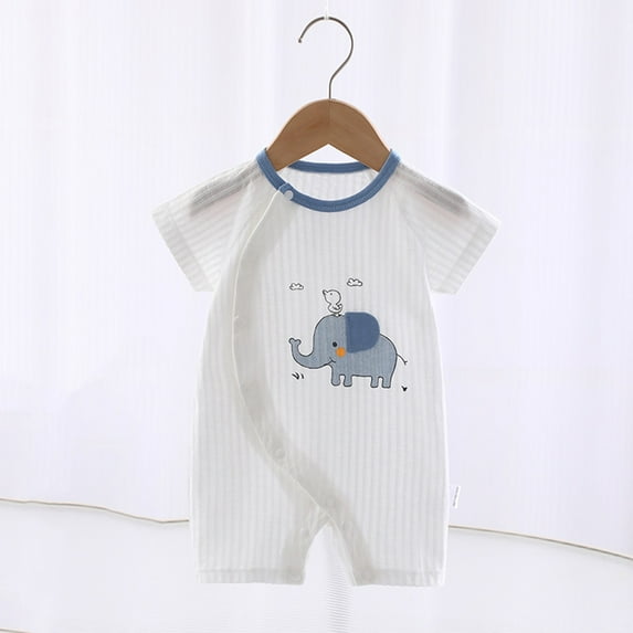 Nrmvnmi Baby Boys Girls Side Snap Romper Short Sleeve Cute Elephant Print Romper Newborn Cotton Onesie Jumpsuit For 1-16 Months