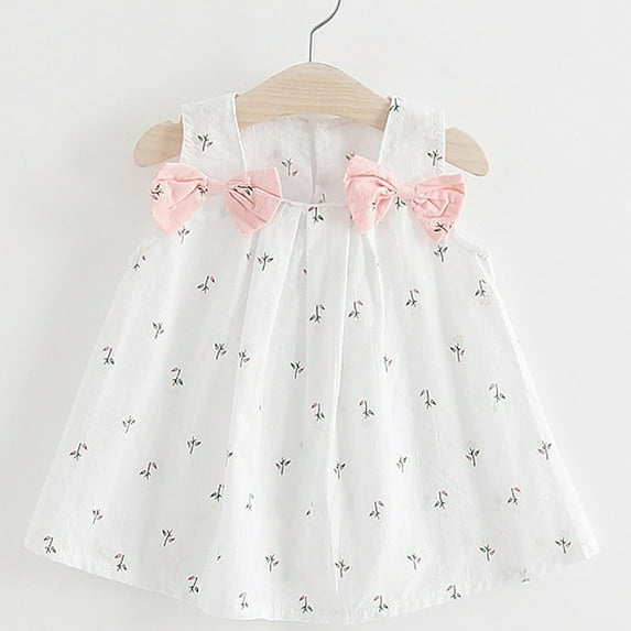 Nrmvnmi Baby Clothes for Girls Sleeveless Flower Print Fashion Girls Dress Rose Flower Double Bow Tie Party Sundress Summer Outfits