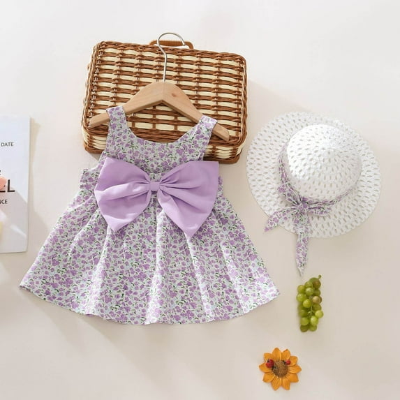 Nrmvnmi Baby Girl Tutu Dress Summer Sleeveless Backless Princess Birthday Party Dresses Flower Bow Sundress with Straw Hat Set Mothers Day Gifts 3 Years