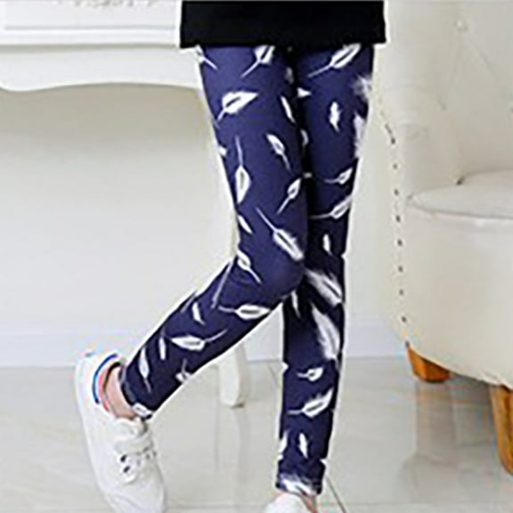 Nrmvnmi Baby Girls Comfortable Leggings Beautiful Feather Print High Waisted Elastic Pants Casual Slim Fit Cropped Pants Children Clothing Plus Autumn Girls Clothes For 2-14 Years Girls
