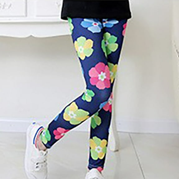Nrmvnmi Baby Girls Comfortable Leggings Beautiful Floral Print High Waisted Elastic Pants Casual Slim Fit Cropped Pants Children Clothing Plus Autumn Girls Clothes For 2-14 Years Girls