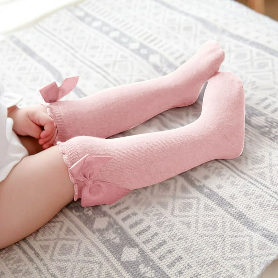 Nrmvnmi Baby Girls Knee High Socks Cotton Uniform Socks Tube Ruffled Stockings Newborn Infant Toddler Solid Color Socks Versatile Children's Bow Socks, Dancing Socks