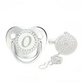 thumbnail image 1 of Nrmvnmi Baby Pacifier and Clips with Rhinestones Silver Bling 26 Letters Initials Personalized Baby Infant Newborn Pacifier, 1 of 3