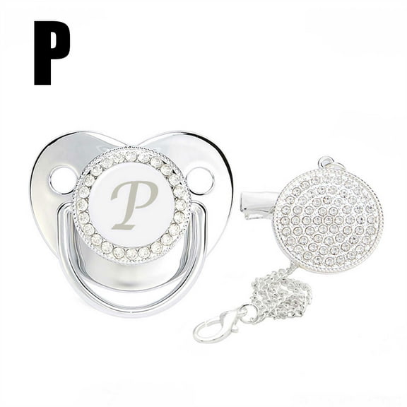 Nrmvnmi Baby Pacifier and Clips with Rhinestones Silver Bling 26 Letters Initials Personalized Baby Infant Newborn Pacifier