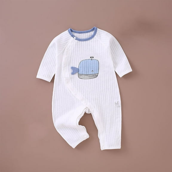 Nrmvnmi Baby Side Snap Long Romper Long Sleeve Cute Whale Print Romper Newborn Cotton Onesie Jumpsuit For 1-16 Months