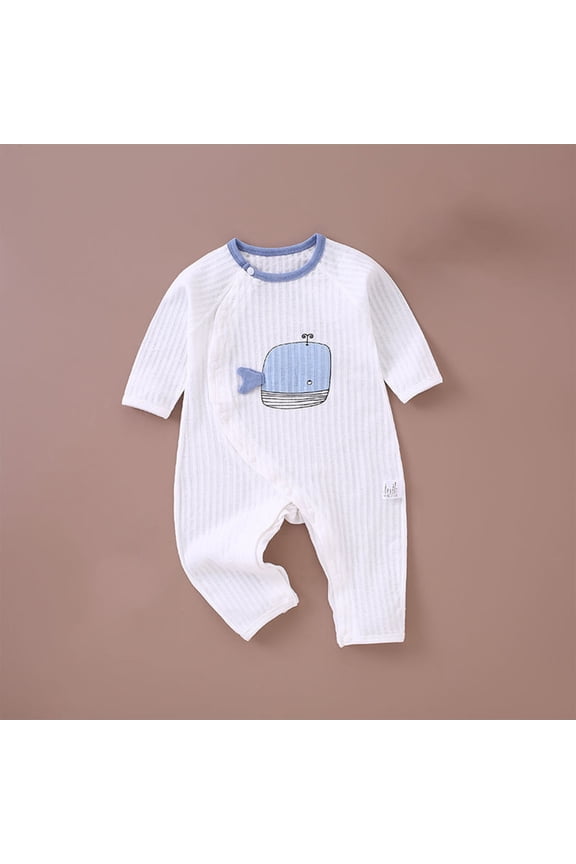 Baby Side Snap Long Romper Long Sleeve Cute Whale Print Romper Newborn Cotton Onesie Jumpsuit For 1-16 Months