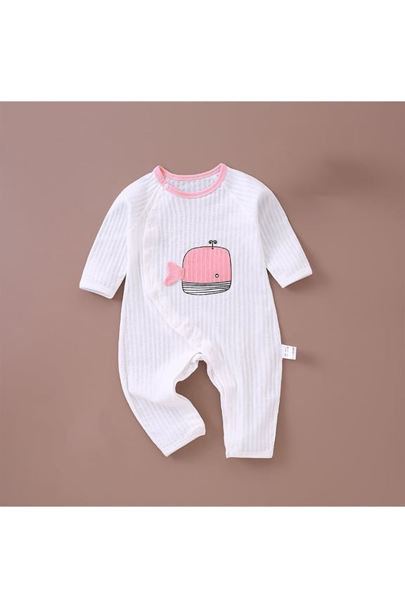 Baby Side Snap Long Romper Long Sleeve Cute Whale Print Romper Newborn Cotton Onesie Jumpsuit For 1-16 Months