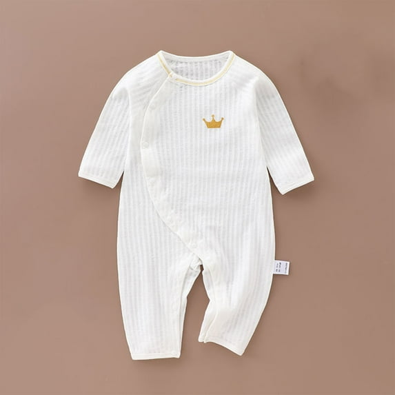 Nrmvnmi Baby Side Snap Long Romper Long Sleeve Solid Color Romper Newborn Cotton Onesie Jumpsuit For 1-16 Months
