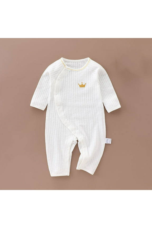 Baby Side Snap Long Romper Long Sleeve Solid Color Romper Newborn Cotton Onesie Jumpsuit For 1-16 Months