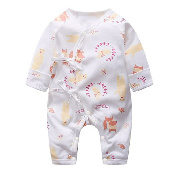 Nrmvnmi Baby Side Snap Romper Long Sleeve Cute Animals Print Romper Newborn Cotton Onesie Jumpsuit For 0-9 Months