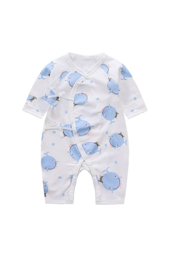 Baby Side Snap Romper Long Sleeve Cute Whale Print Romper Newborn Cotton Onesie Jumpsuit For 0-9 Months