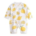 thumbnail image 1 of Nrmvnmi Baby Side Snap Romper Long Sleeve Lemon Print Romper Newborn Cotton Onesie Jumpsuit For 0-9 Months, 1 of 3