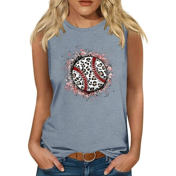 Nrmvnmi Baseball O-Neck Tank Women Print Baseball Tanks Cute Workout Graphic Casual Summer Sleeveless Vest Top Mothers Day Gifts