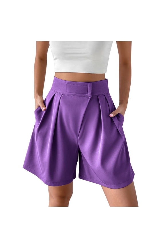 Bermuda Shorts for Women Dressy Casual High Waisted Summer Work Elastic Waist Pleated Dress Shorts with Pockets Mothers Day Gifts For Her