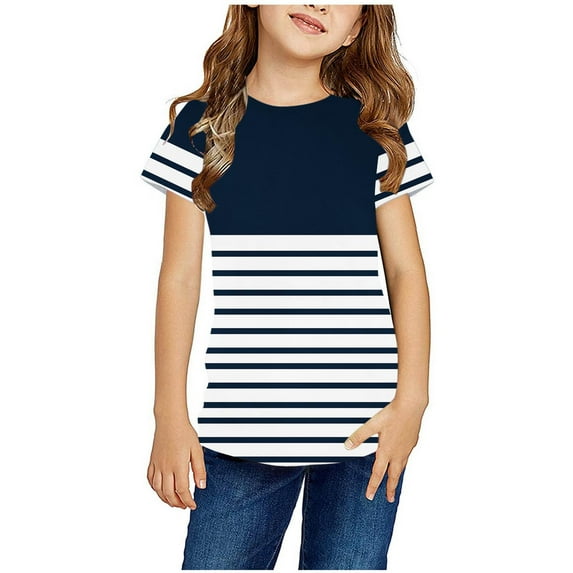 Nrmvnmi Boys Girls Casual Stripe T-shirt Short Sleeve Round Neck Top Funny Graphic T-shirts For 3-14 Years