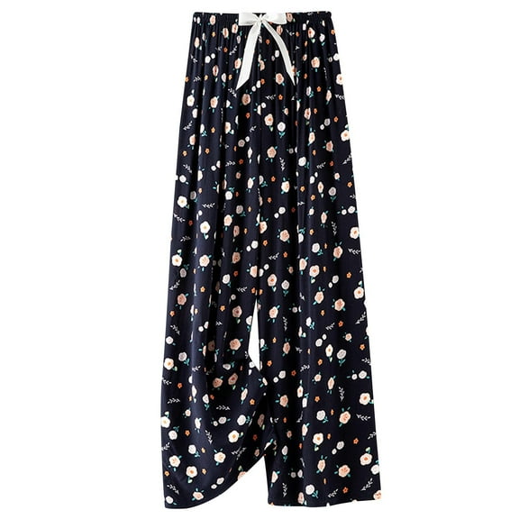 Nrmvnmi Capri Pajamas Pants for Women Casual 2024 Summer Drawstring Elastic High Waist Linen Pants Straight Wide Leg Plus Size Lounge Capris For Women Gifts