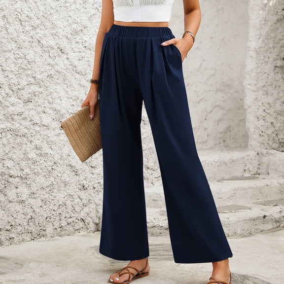 Nrmvnmi Capri Pajamas Pants for Women Casual 2024 Summer Drawstring Elastic High Waist Linen Pants Straight Wide Leg Plus Size Lounge Capris For Women Gifts