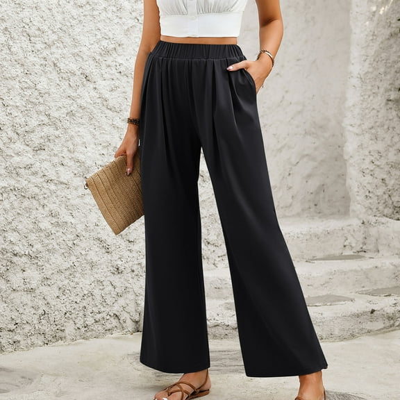 Nrmvnmi Capri Pajamas Pants for Women Casual 2024 Summer Drawstring Elastic High Waist Linen Pants Straight Wide Leg Plus Size Lounge Capris For Women Gifts