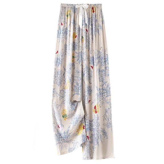 Nrmvnmi Capri Pajamas Pants for Women Casual 2024 Summer Drawstring Elastic High Waist Linen Pants Straight Wide Leg Plus Size Lounge Capris For Women Gifts