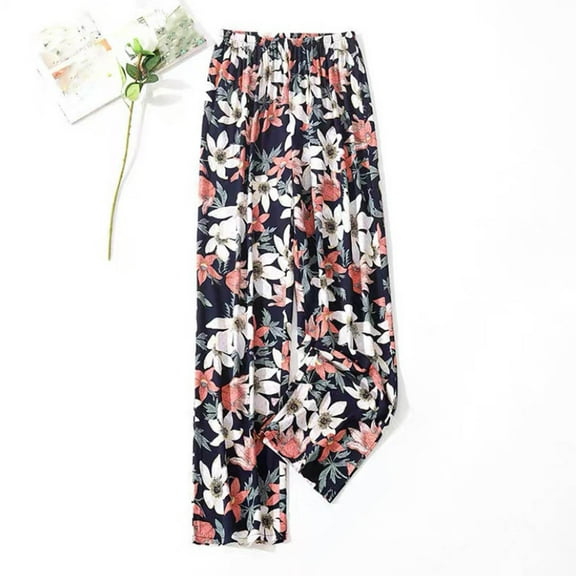 Nrmvnmi Capri Pajamas Pants for Women Casual 2024 Summer Drawstring Elastic High Waist Linen Pants Straight Wide Leg Plus Size Lounge Capris For Women Gifts