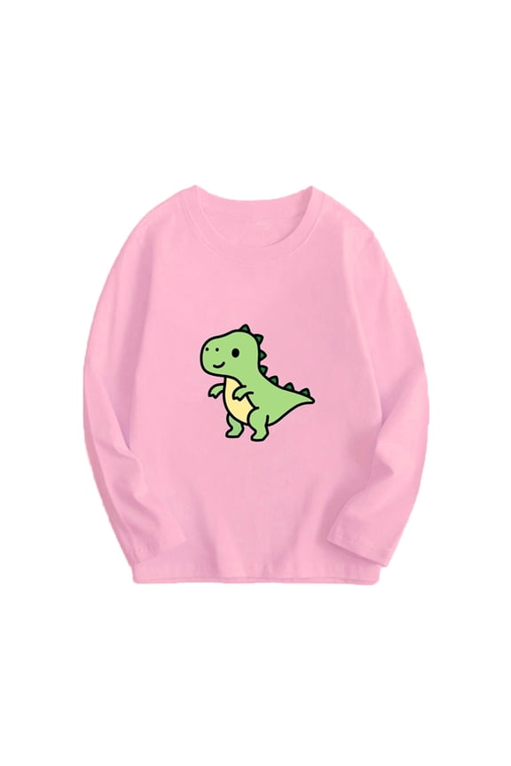 Children Boys Girls Casual Sweatshirts Cute Dinosaur Print Crew Neck Long Sleeve Pullover Tops Fashionable And Comfortable Spring Autumn Clothing For 8-15 Years Children