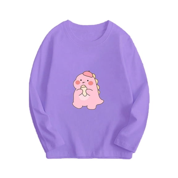 Nrmvnmi Children Boys Girls Casual Sweatshirts Cute Dinosaur Print Crew Neck Long Sleeve Pullover Tops Fashionable And Comfortable Spring Autumn Clothing For 8-15 Years Children