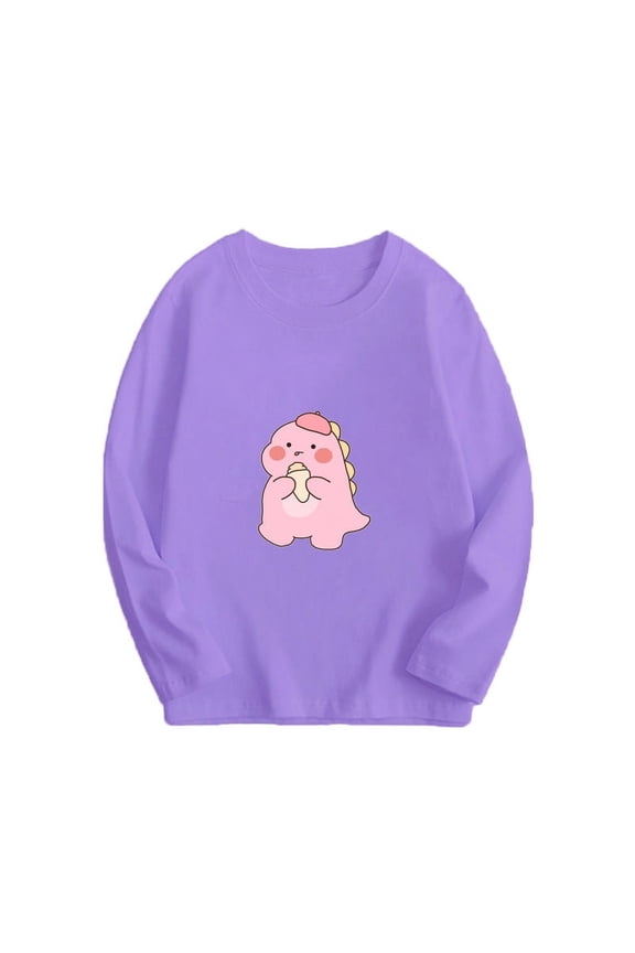 Children Boys Girls Casual Sweatshirts Cute Dinosaur Print Crew Neck Long Sleeve Pullover Tops Fashionable And Comfortable Spring Autumn Clothing For 8-15 Years Children