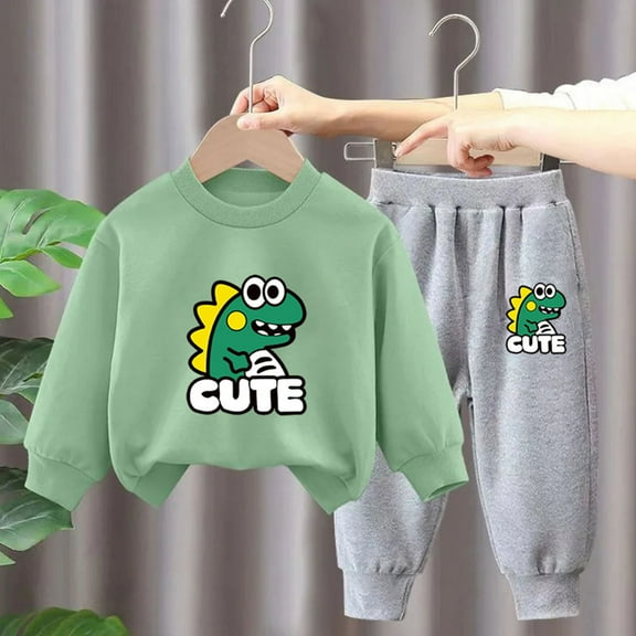 Nrmvnmi Children Boys Girls Sweatshirt Set Cute Dinosaur Graphic Printed Tracksuits Top Pants Outfit Round Neck Long Sleeved Casual Shirt And High Waisted Elastic Pants Outfits Tracksuits