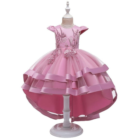 Nrmvnmi Children Girls Solid Color Dress Girl Sleeveless Princess Dress Embroidery Flower Tail Dress Skirt Gauze Dress Canonicals