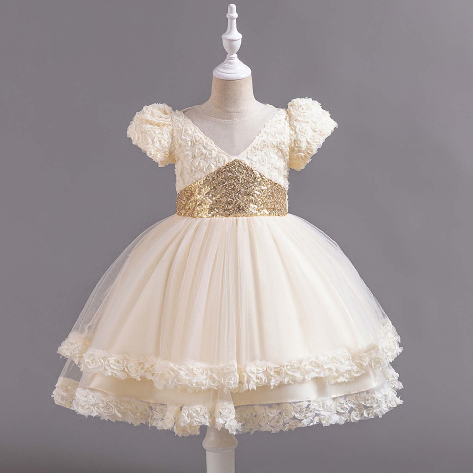 Nrmvnmi Children Glitter Netting Princess Dress Girl Short Sleeve Puffy  Gown Dress Gold-6-7Years - Walmart.com